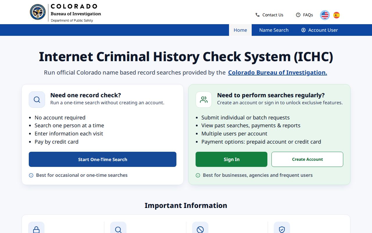Costilla County criminal history Colorado ICHC search