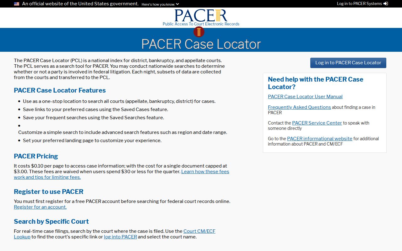 Costilla County criminal history PACER case locator