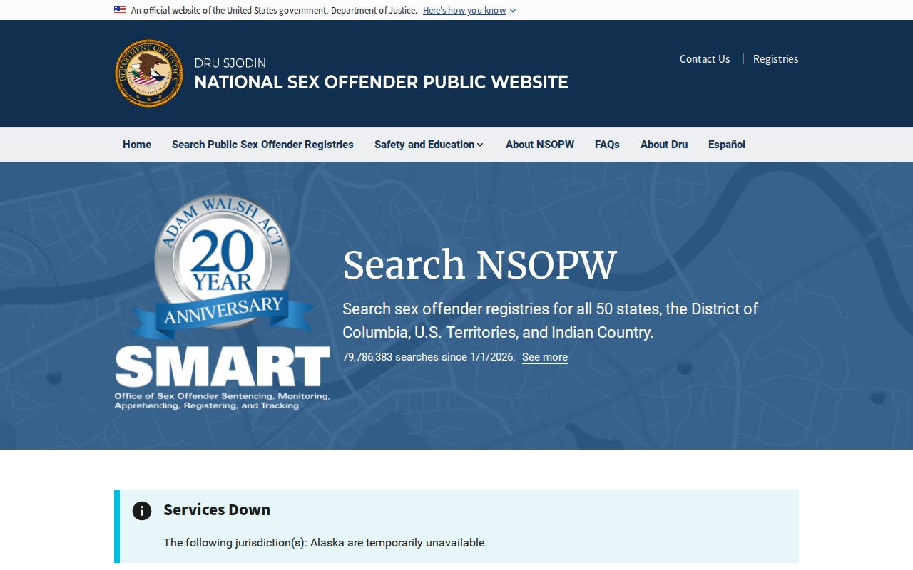 United States Department of Justice national sex offender search