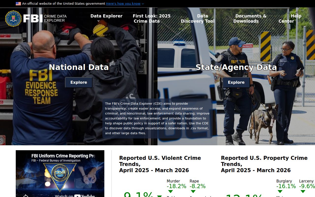 FBI Crime Data Explorer interface for San Luis area agency research